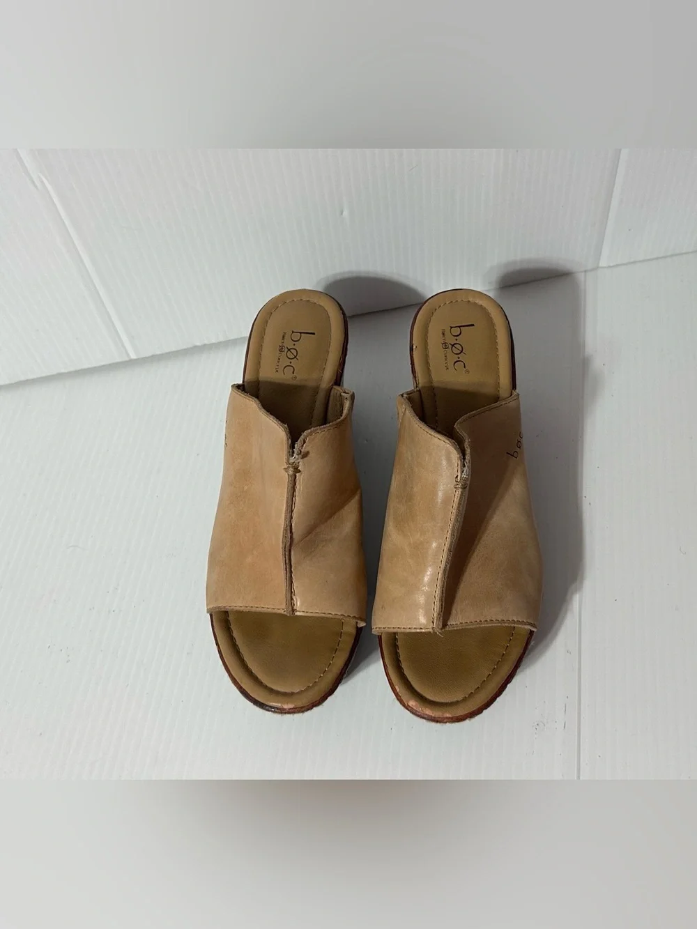 b.o.c. Leather Wedge Slide Sandals women size 8 M